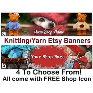 KNITTING/YARN Etsy Banner,Knitting Premade Etsy Banners,Colorful Yarn,Baby Crochet Shop Banners,Knitted Teddy Bear,Crochet