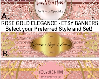 ROSE GOLD ELEGANT Premade Etsy Banner-Etsy Shop Cover-Jewelry Banners-Fashion Etsy-Glitter Etsy-Shiny Gold Etsy,Ebay Store,Gold Foil