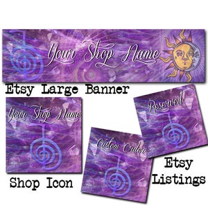 ETSY LARGE COVER Komplettes Set-Mystische Fantasy Cover Foto-Vorgefertigte Yoga Etsy Set-New Age Etsy- Aquarell Etsy Banner - Sonne Mond- #118