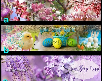 EASTER Etsy Large Cover Banner,Premade Holiday Banner,Etsy Shop Cover Photo,Large Banner,Easter Banners,Colorful Eggs, Easter Floral