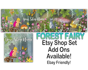 FOREST FAIRY Premade Etsy Banner-Etsy Shop Cover-Fairie Etsy-Fantasy Art Banner-Fairy Art Etsy-Watercolor Styling,Colorful Banner,Ebay Store