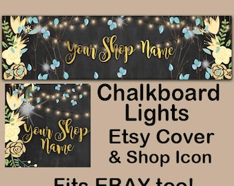 CHALKBOARD LIGHTS Etsy großes Cover Banner Set/vorgefertigte Etsy Banner/Chalkboard Shop Etsy Banner/Elegante Etsy, Lights Etsy Banner, Ebay