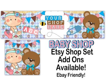 BABY SHOP Etsy Large Cover Banner Set /Premade Etsy/Baby Clothes Etsy Banner, Children Shop Etsy Banner,Baby Items,Baby Accessories, Ebay