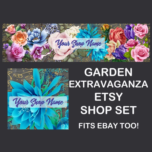 GARDEN EXTRAVAGANZA Etsy Banner Set,Premade Elegant Etsy Banner,Etsy Floral,Flowers Etsy Banner,Rose Banner,Ebay,Colorful Banner