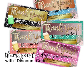 CUSTOM THANK YOU Business Cards,Elegant Thank You,Polka Dot Thank You,Custom Thank You,Add Discount Code,Send with Order Cards,Print YourOwn