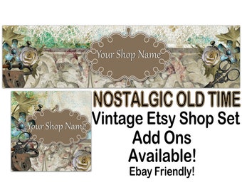NOSTALGIC OLD TIME Vintage Etsy Large Cover Banner,Premade Etsy Banner/Ephemera Etsy Banner Banner,Shabby Chic Banner,Antique Banner,Ebay