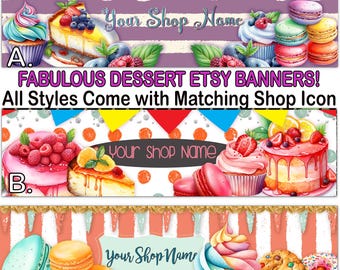 ETSY DESSERT BANNERS,Cake Banner,Cupcake Banner,Cheesecake Banner,Striped Etsy Banner,Polka Dot Etsy,Baker Banner,Treats Banner,Ebay Store
