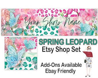 LENTE LEOPARD Premade Etsy Banner-Etsy Shop Cover-Leopard Etsy-Lente Banner-Elegante Etsy-Hot Pink Etsy Banner-Floral Etsy, Ebay Store