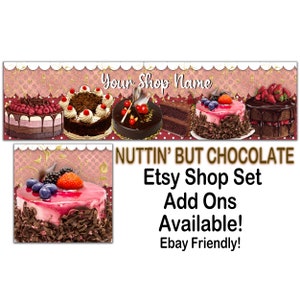 NUTTIN' BUT CHOCOLATE Premade Etsy Banner Set-Etsy Shop Cover-Baking Banner-Elegant Etsy-Bakery Banner,Cupcakes,Food Shop Banner,Ebay Store
