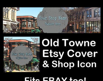 OLD TOWNE Etsy Large Cover Banner Set/Premade Etsy Banner/Vintage Shop Etsy Banner,Historic Town, Etsy Banner,Photo Banner,Retro Etsy, Ebay