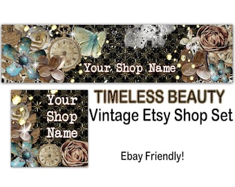 TIMELESS BEAUTY VINTAGE Etsy Large Cover Banner Set,Premade Etsy Banner/Ephemera Etsy Banner Banner,Shabby Chic Banner,Antiques Banner,Ebay