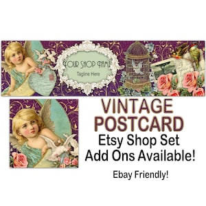 VINTAGE POSTKARTE Etsy Große Cover Banner,Premade Etsy Banner/Ephemera Etsy Banner,Vintage Vogel Banner,VogelKäfig