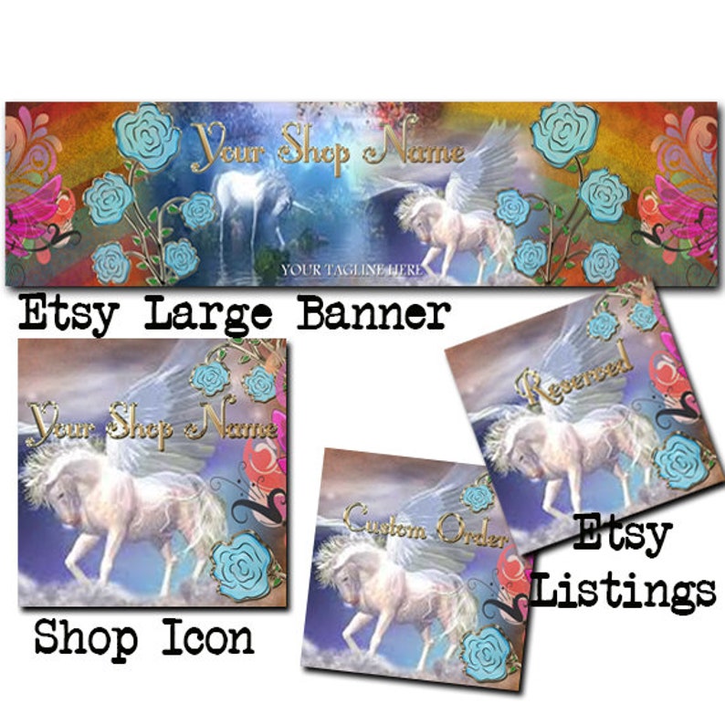 ETSY LARGE COVER Complete Set-Mystical Fantasy Cover Photo-Premade Fantasy Etsy Set-Unicorn Etsy Large Cover,Rainbow Large Cover, 114 image 1