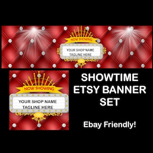 SHOWTIME Premade Etsy Banner-Etsy Shop Cover-Red Diamond Tufted Banner,Elegant Etsy,Jewelry Banner,Pre-made Banner,Ebay Store Banner