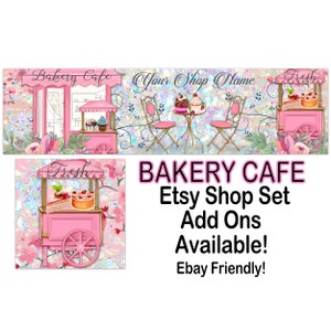ベーカリーカフェ 既製 Etsy バナーセット - Etsy ショップカバー - ベーキングバナー - エレガントな Etsy - ベーカリーバナー、カップケーキ、ピンク Etsy、フードショップバナー、Ebay ストア