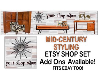 MID-CENTURY STYLING Premade Etsy Banner Set-Etsy Shop Cover-Vintage Banner-Elegant Etsy-Antiques Banner-Furniture Retro Banner,Ebay Store