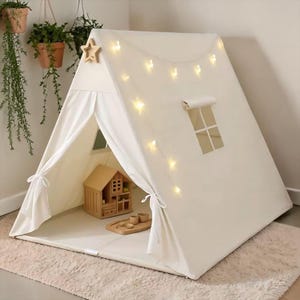 Tienda de juegos tipo casita de lona de algodón: refugio interior con forma de castillo para niños.