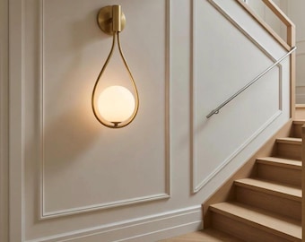 Golden Brass Globe Wall Sconce | Elegant Teardrop Wall Lamp | Nordic Style Lighting for Bedroom & Bathroom