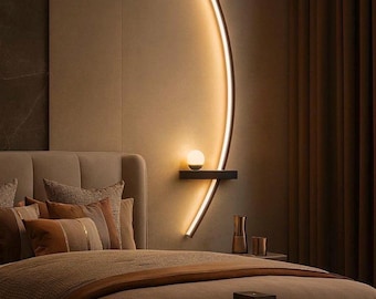 Applique da parete moderna a LED – Lampada da parete minimalista e curva – Lampada da parete di lusso oro/nera per camera da letto, soggiorno e arredamento d'albergo