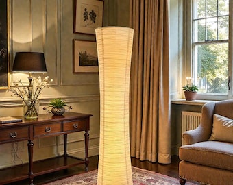 Japanese Style LED Standing Lamp – Minimalist White Paper Lamp for Living Room Decor – Handmade Rice Paper Floor Lamp