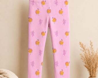 Leggings para niñas con estampado de melocotón, ropa elástica para jugar en primavera, estampado de frutas en rosa palo