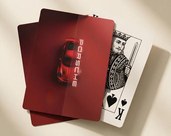 Baraja de cartas de póker con diseño de coche deportivo rojo Porsche / Noche de juegos de póker / Carta de póker de F1 / Carta de póker estética / Cartas de póker vintage / Tarjeta de regalo
