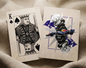 Juego de cartas de póker de Max Verstappen / Juego de cartas de póker de Red Bull / Noche de juegos de cartas de póker / Carta de póker de F1 / Carta de póker estética / Cartas de póker vintage