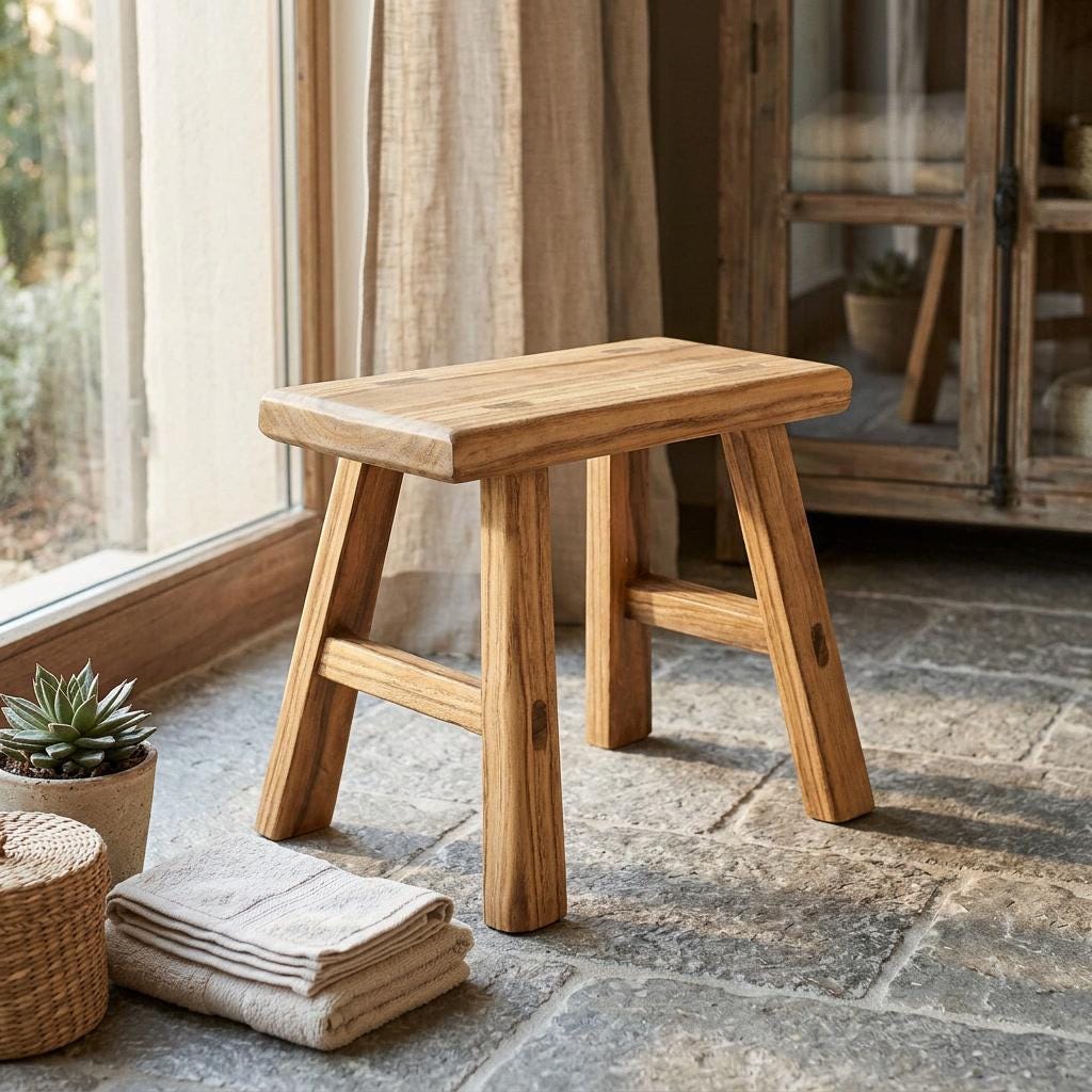 12 Inch Deep Stool Handmade Solid Wood Step Stool 12 Inch Long Natural Viking Stool Heavy ...