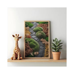 ムーディーな苔のラグをモチーフにした壁掛けアートプリント、リアルな自然風景（デジタルダウンロード）