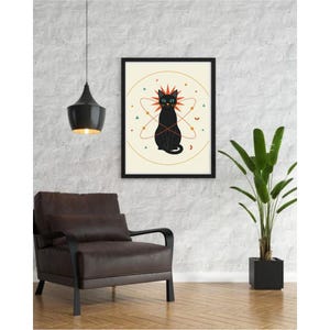 Póster de Atomic Cat, arte retro negro de mediados de siglo, decoración de pared Martini, descargas digitales