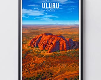 Uluru Travel Poster | Australia Wall Art Print | Ayers Rock Illustration
