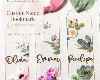 Personalized Acrylic Bookmark, Double Sided Floral, Custom Name Gift for Book Lover, Gift for Her