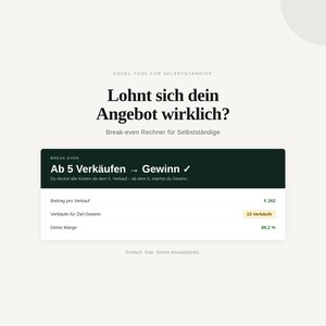 Break-even calculator for Excel | Self-employed freelancers | Calculating offers, profit margins, and fixed costs | German