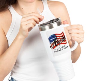 Vaso térmico/taza de viaje con la bandera estadounidense (1776-2026): 250 años de libertad.