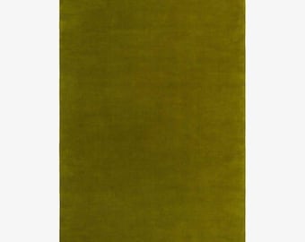 オリーブグリーンの手織りタフテッドラグ - モスグリーンのウール製エリアラグ - モダンミニマリストなリビングルームの装飾 - カスタム手織りタフテッドラグ