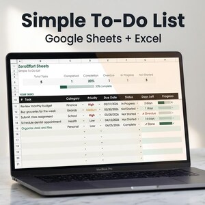 To Do List Spreadsheet | Google Sheets Excel | Task Tracker Template | Priority Planner | Productivity Organizer | Simple Digital Checklist