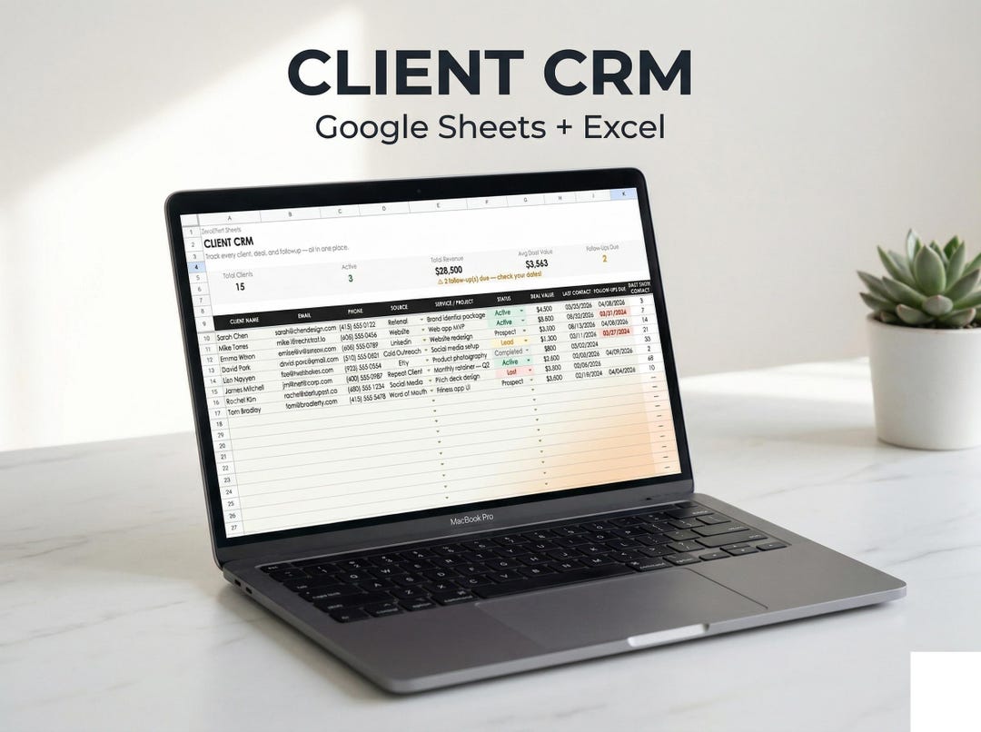 Client CRM Spreadsheet | Google Sheets + Excel | Freelance Client ...