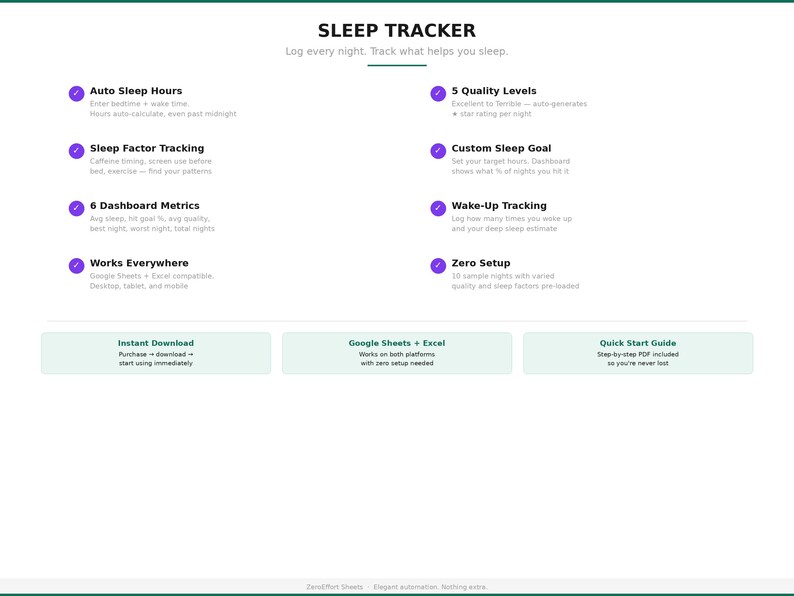 Sleep Tracker Spreadsheet | Google Sheets + Excel | Sleep Log Template ...
