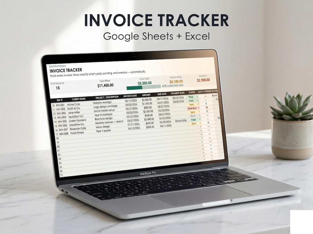 Invoice Tracker Spreadsheet | Google Sheets + Excel | Freelance Billing ...