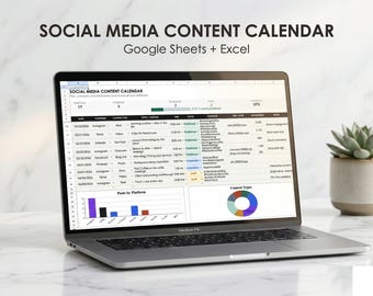 Kalkylblad för kalender för sociala medier | Google Sheets + Excel | Inläggsplanerare | Instagram TikTok LinkedIn Schemaläggare
