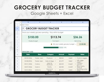 Kalkylblad för budgetspårning för livsmedel | Veckovis matbudget | Google Sheets + Excel