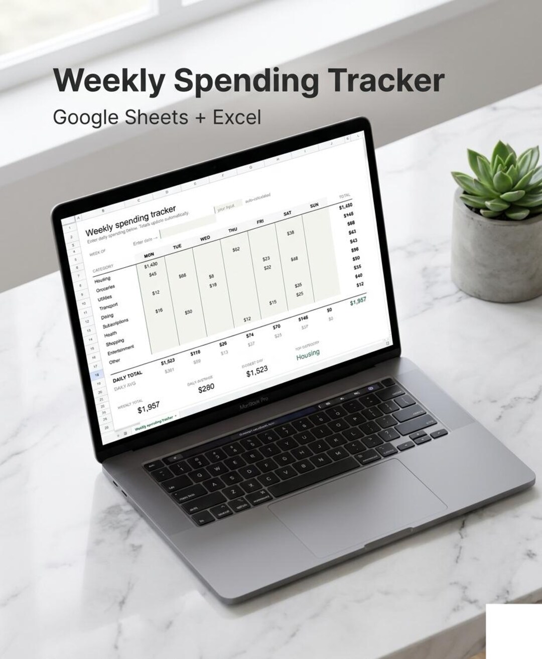 Weekly Spending Tracker | Google Sheets Excel Budget Template | Expense ...