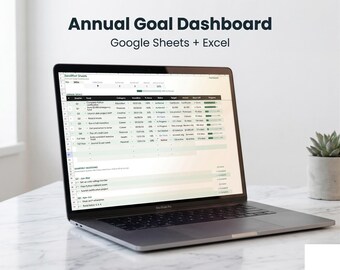 Kalkylblad med årlig målöversikt | Google Sheets + Excel | Årlig måluppföljning | Kvartalsplanerare | Mall för nyårsmål