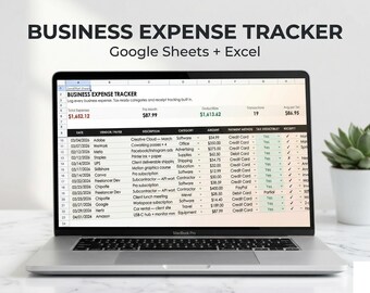 Företagsutgiftsspårare + instrumentpanel | Google Sheets + Excel | Budget kontra utfall | Skatteavdragslogg | Småföretag