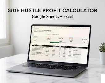 Kalkylator för vinst för sidojobb | Google Sheets + Excel | Inkomstspårning för frilansare | Skatteberäknare | pengar/timme
