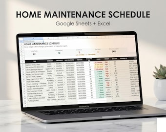 Kalkylblad för hemunderhållsschema | Google Sheets + Excel | Underhållsspårare | Säsongsbetonad aktivitetsplanerare | Husägare