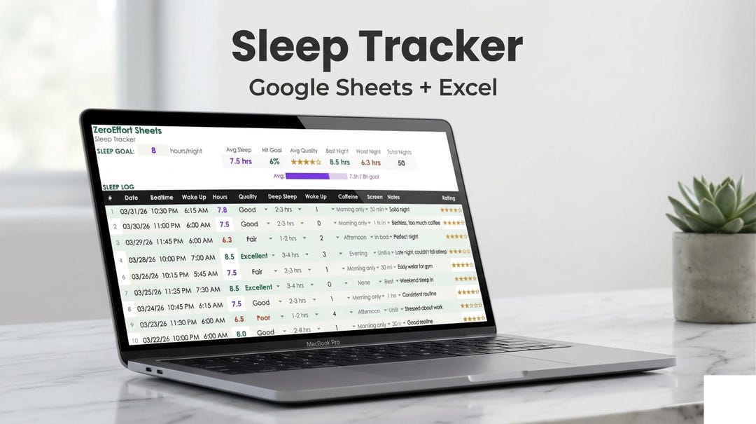 Sleep Tracker Spreadsheet | Google Sheets + Excel | Sleep Log Template ...