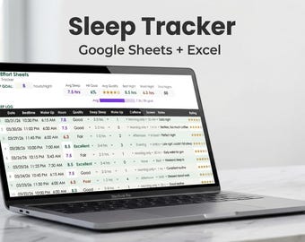Kalkylblad för sömnregistrering | Google Sheets + Excel | Mall för sömnlogg | Sömnkvalitetsdagbok | Läggdagsrutin | Hälsoplanerare