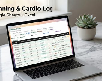 Kalkylblad för löplogg | Google Sheets + Excel | Konditionsmätare | Tempokalkylator | Träningslogg | Mall för fitnessplanerare