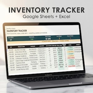 Inventory Tracker Spreadsheet | Google Sheets + Excel | Stock Management | Reorder Alerts | Small Business Inventory